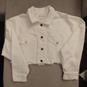 L'atiste White Cropped Over-sized Jean Jacket